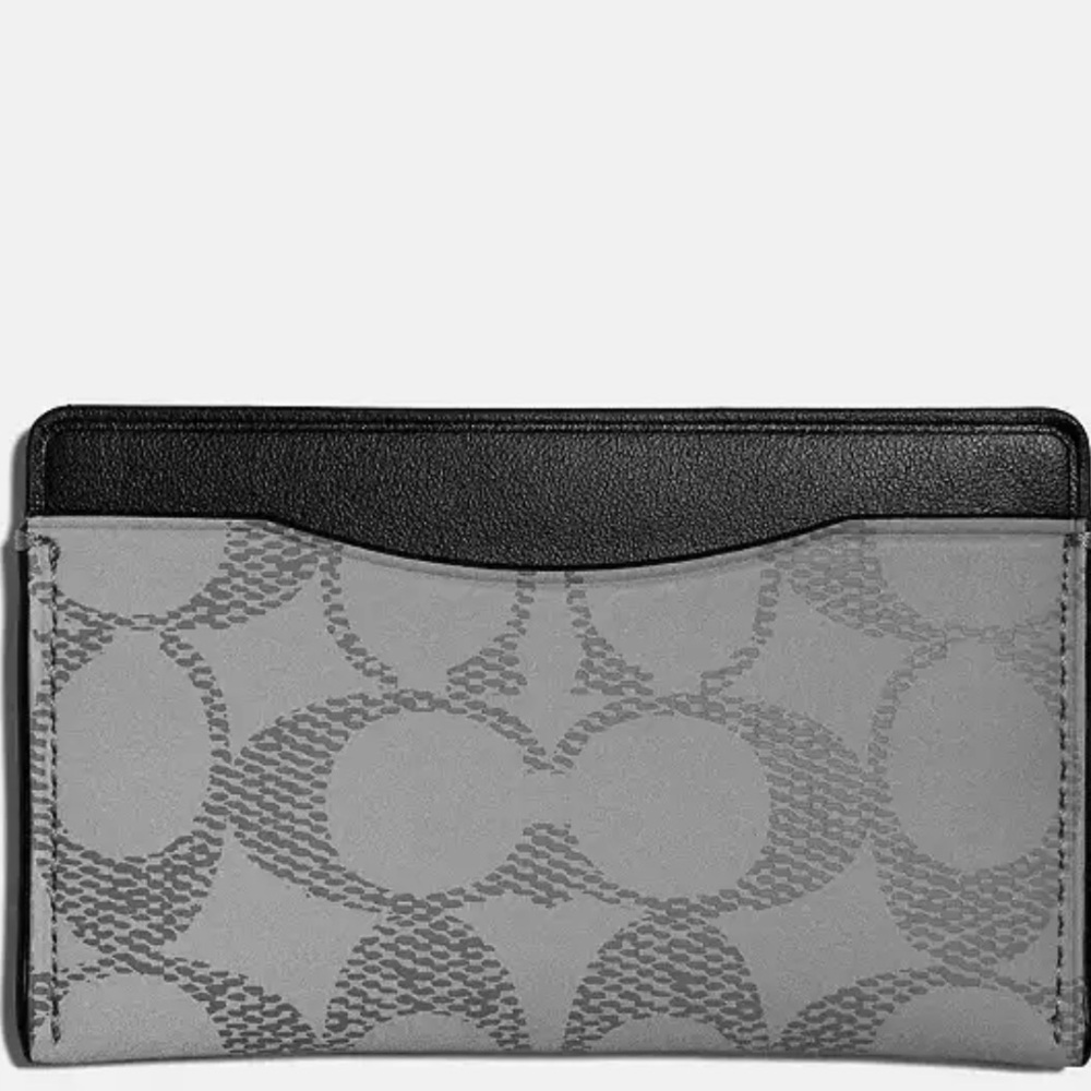 Coach Small Card Case in Reflective Signature NWT  Silver/Black